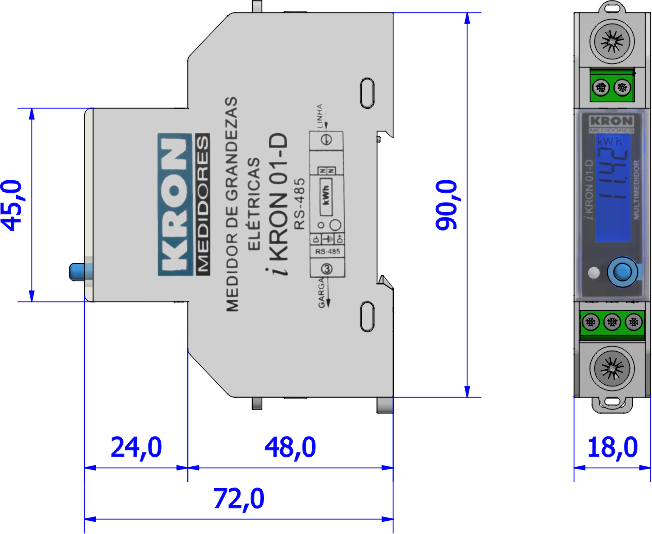 iKron-01D Multimedidor de Enegia Monofásico com saída RS-485